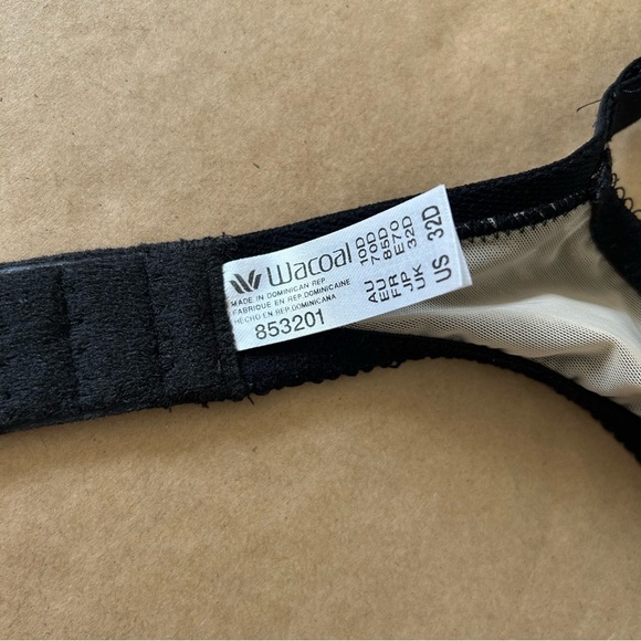 Wacoal Bra 32D Finesse Molded Underwire T-Shirt Bra Lingerie Black Lace 853201 - Picture 7 of 10